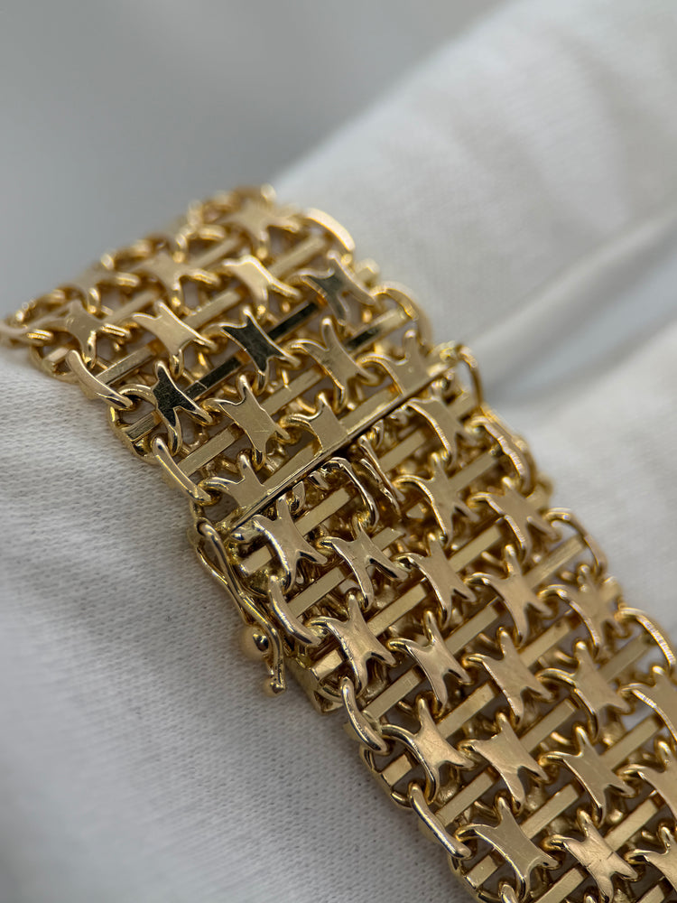 18K Armband i rödguld – X-länkskedja med stav, 67.3g, 19 cm