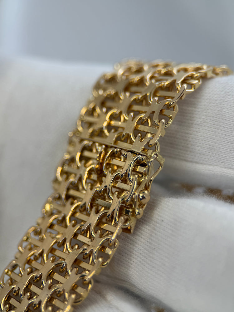 18K Armband i rödguld – X-länkskedja med stav, 67.3g, 19 cm