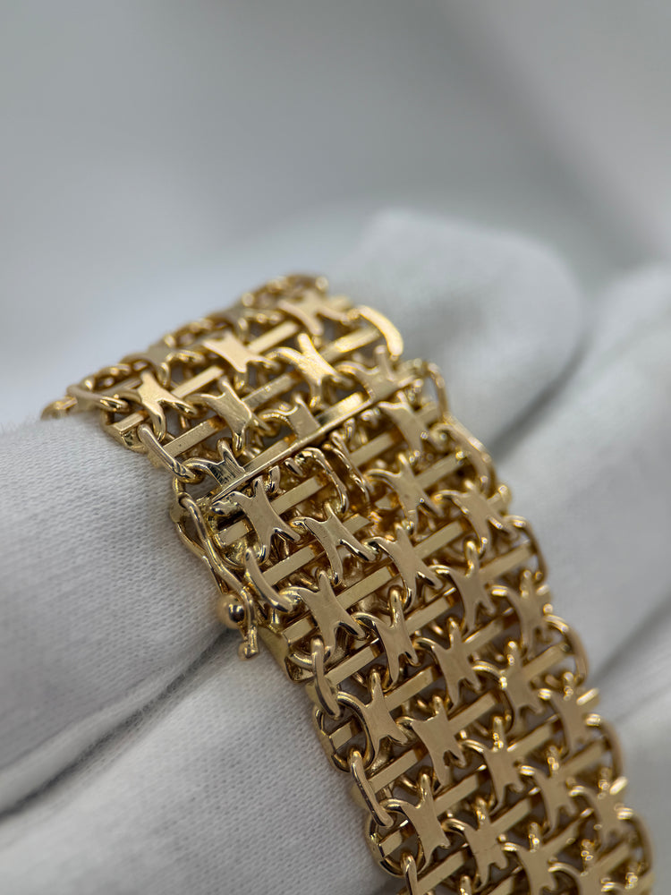 18K Armband i rödguld – X-länkskedja med stav, 67.3g, 19 cm