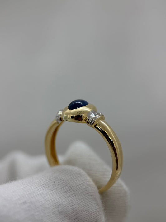 18K Sapphire and Diamond Ring – Cabochon Sapphire, Size 56
