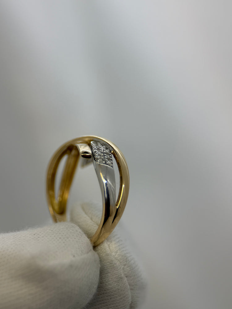 18K Trippelbandsring med diamanter – Tvåtonig design, Storlek 56