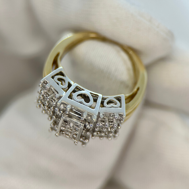 14K Diamond Ring with Heart Motifs