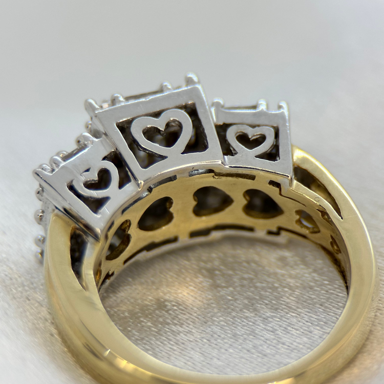 14K Diamond Ring with Heart Motifs