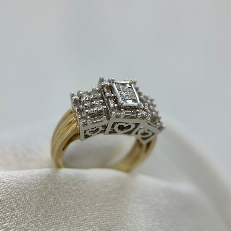 14K Diamond Ring with Heart Motifs
