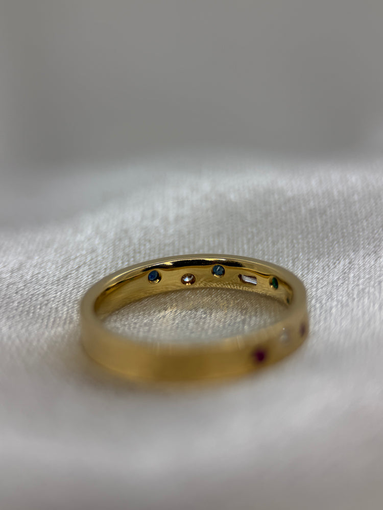 18K Flerfärgad ädelstenring – Diamanter och färgade stenar, Storlek 53