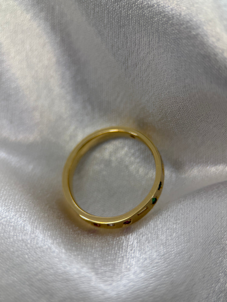 18K Flerfärgad ädelstenring – Diamanter och färgade stenar, Storlek 53