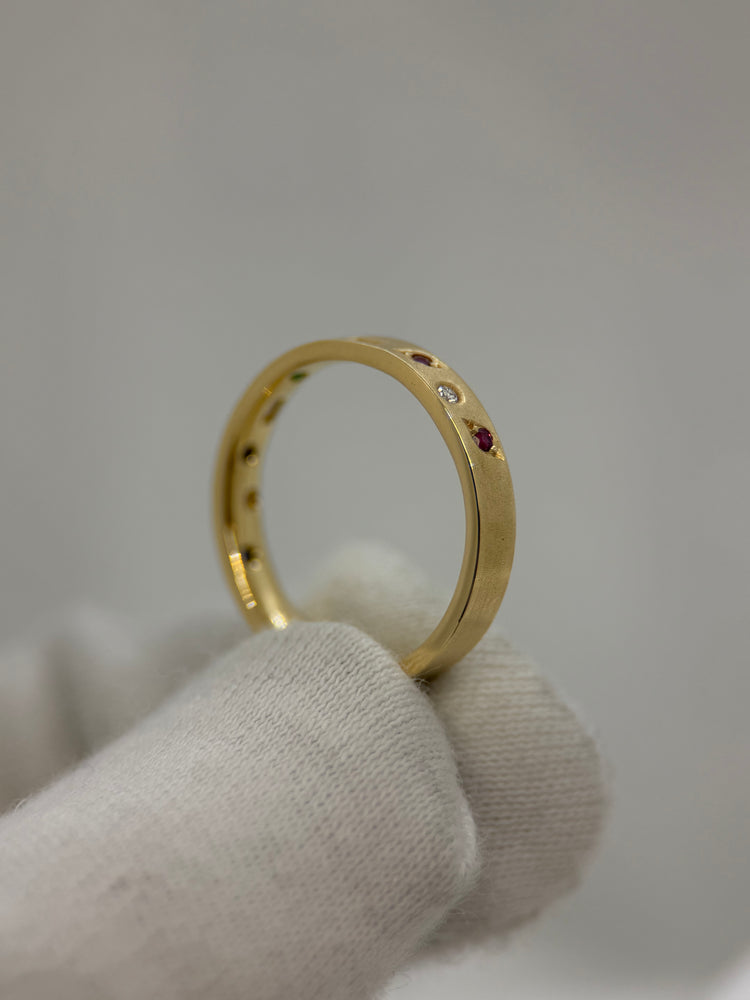 18K Flerfärgad ädelstenring – Diamanter och färgade stenar, Storlek 53