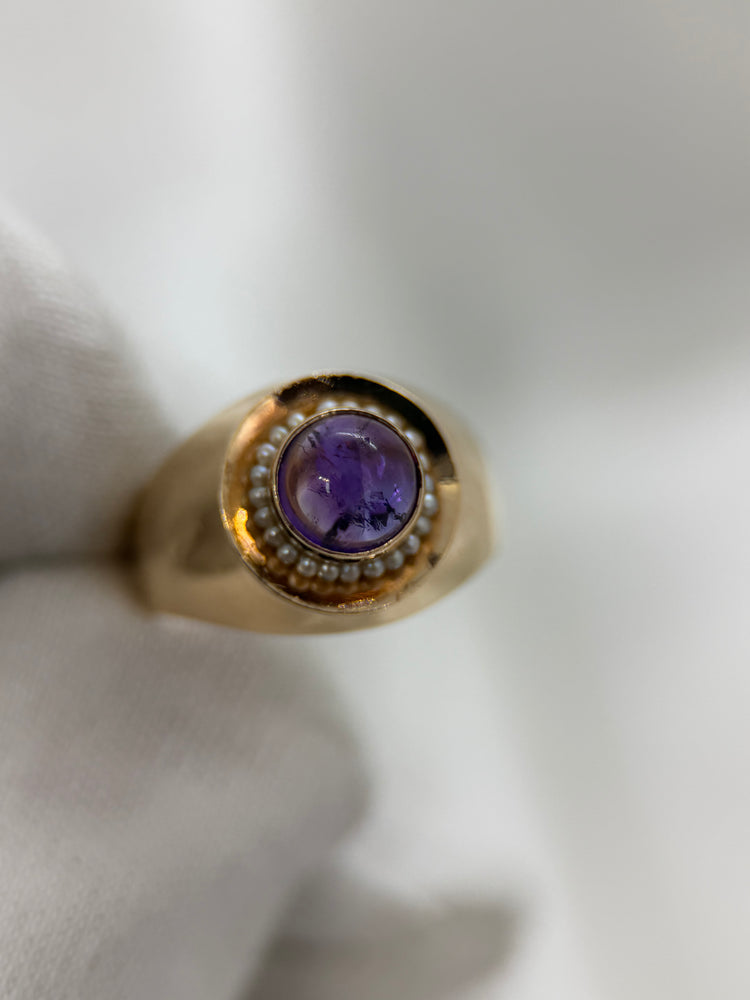 18K Signetring med ametist och odlade pärlor – Storlek 52