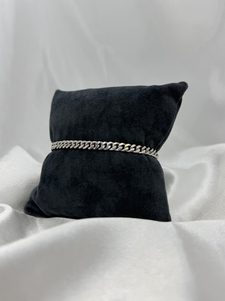 14K Pansarlänk armband i vitguld – 16.9g, 18.5 cm