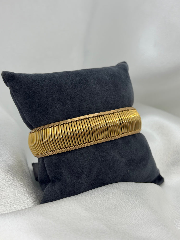 18K Gold Bracelet by Uno A Erre – Fishbone Design, 53.6g, 20.3 cm