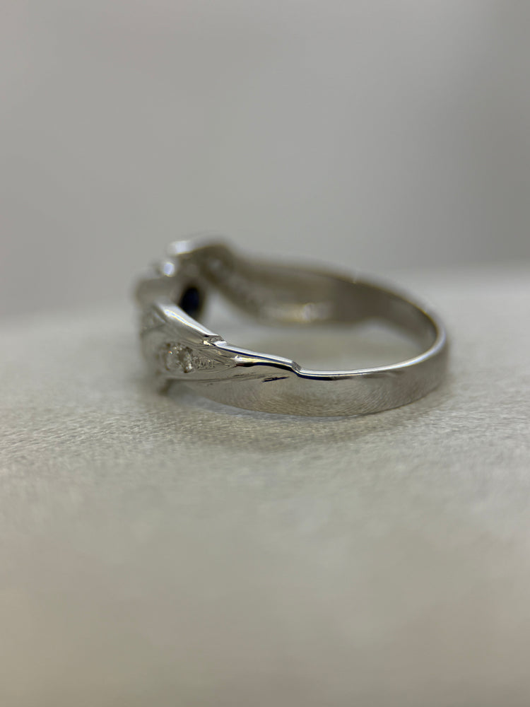 18K Sapphire and Diamond Ring – White Gold, Size 48.5