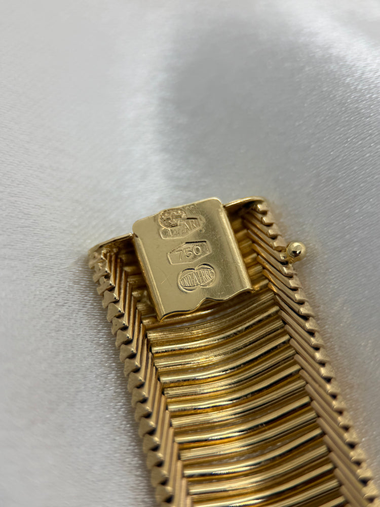 18K Gold Bracelet by Uno A Erre – Fishbone Design, 53.6g, 20.3 cm