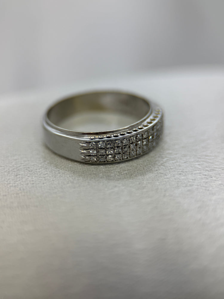 18K Triple Row Diamond Ring – Single Cut Diamonds, Size 58