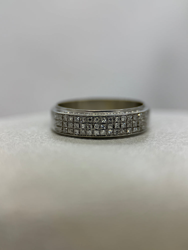 18K Triple Row Diamond Ring – Single Cut Diamonds, Size 58