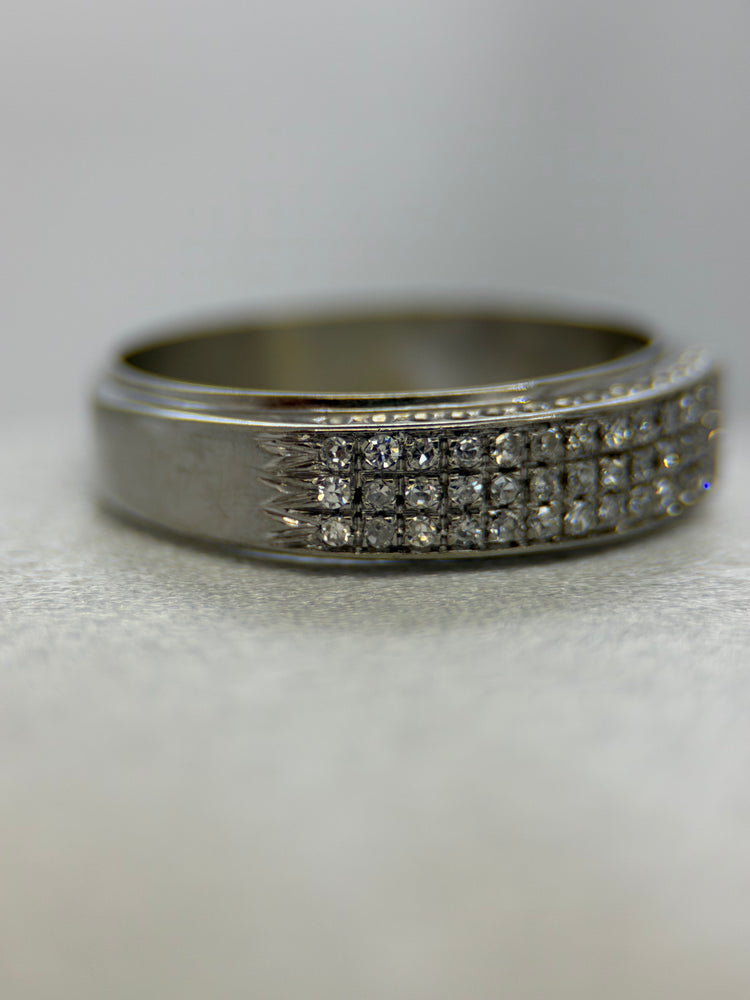 18K Triple Row Diamond Ring – Single Cut Diamonds, Size 58