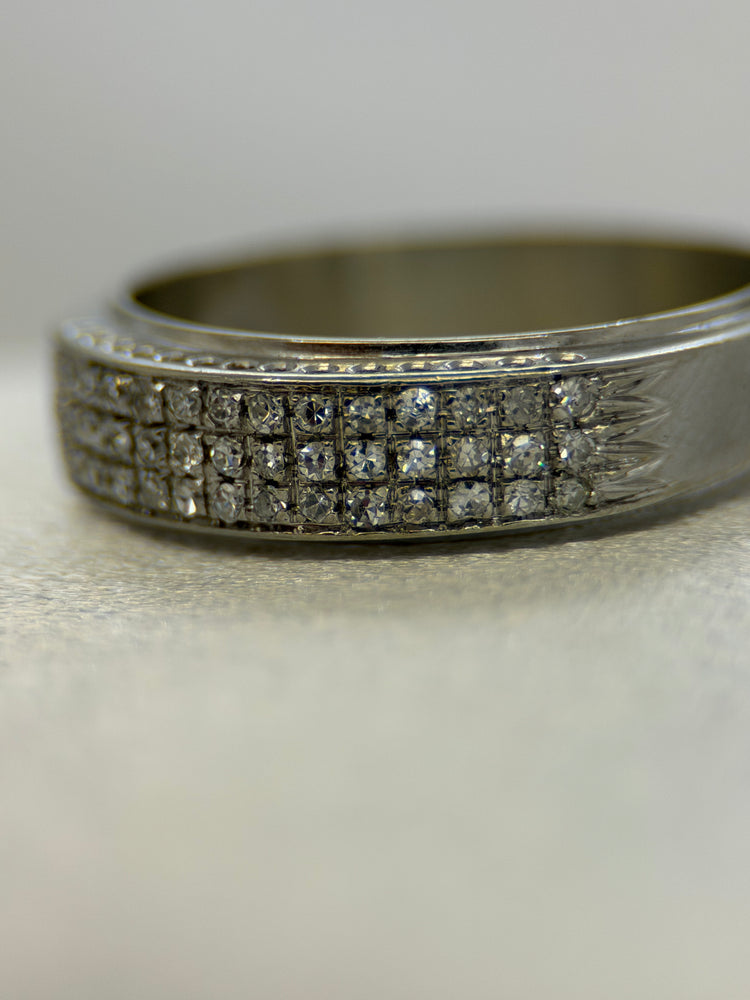 18K Triple Row Diamond Ring – Single Cut Diamonds, Size 58