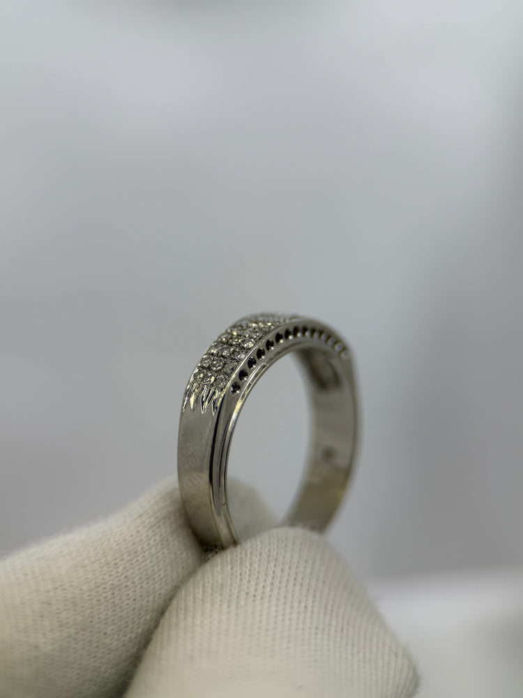 18K Triple Row Diamond Ring – Single Cut Diamonds, Size 58