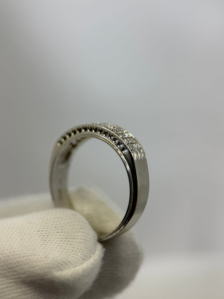 18K Triple Row Diamond Ring – Single Cut Diamonds, Size 58