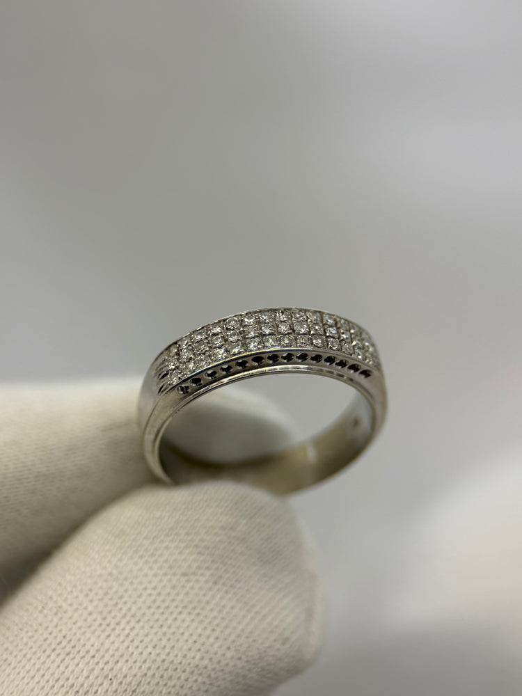 18K Triple Row Diamond Ring – Single Cut Diamonds, Size 58