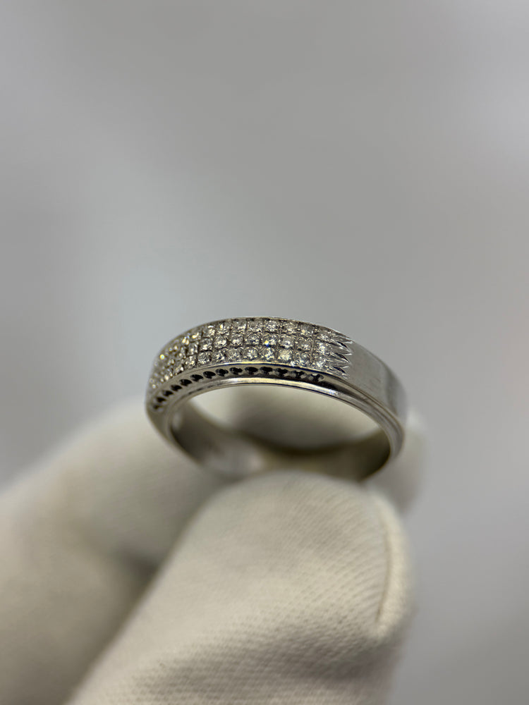 18K Triple Row Diamond Ring – Single Cut Diamonds, Size 58
