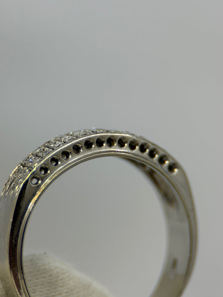 18K Triple Row Diamond Ring – Single Cut Diamonds, Size 58