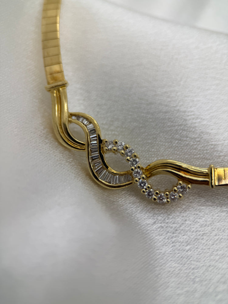 18K Diamanthalsband i rödguld – Briljant- & baguettslipade diamanter, 33.8g