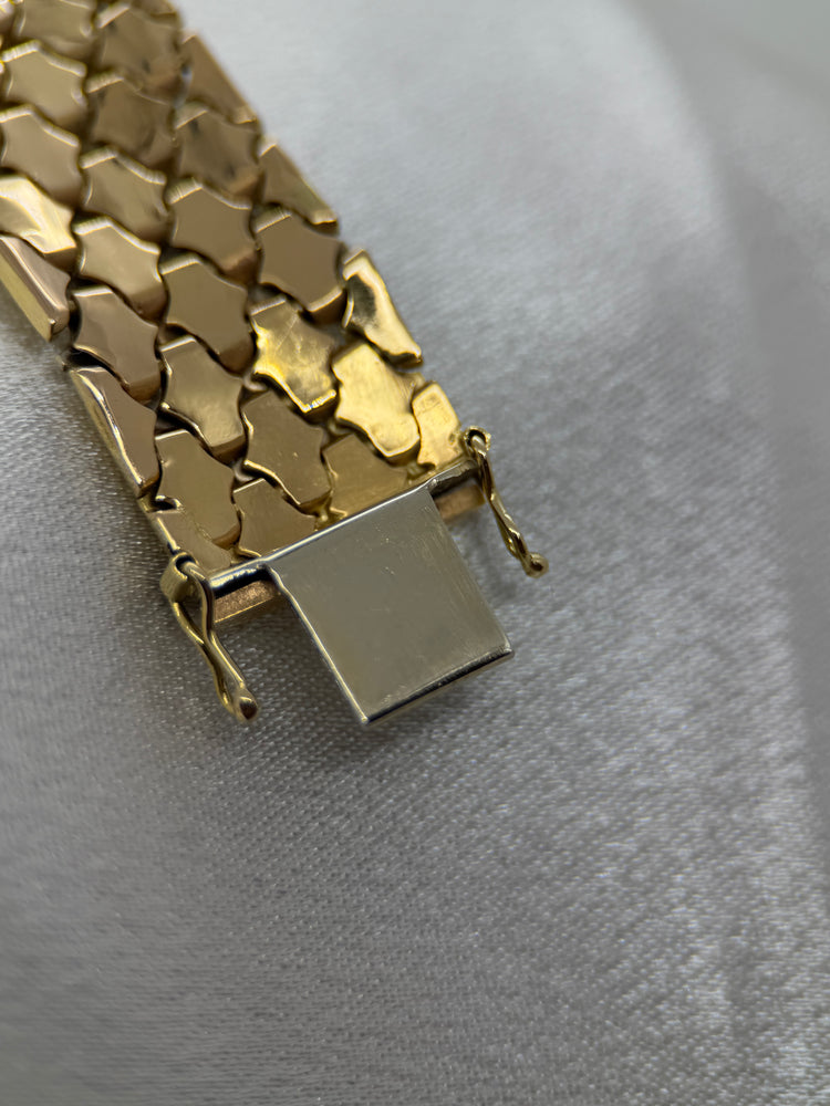 18K Trefärgat guldarmband – Timglasdesign, 54.9g, 19.3 cm