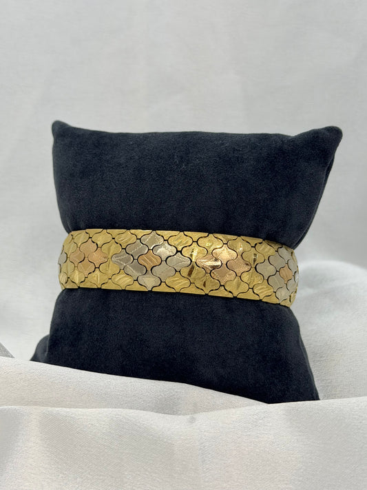 18K Tri-Color Gold Bracelet – Hourglass Design, 54.9g, 19.3 cm