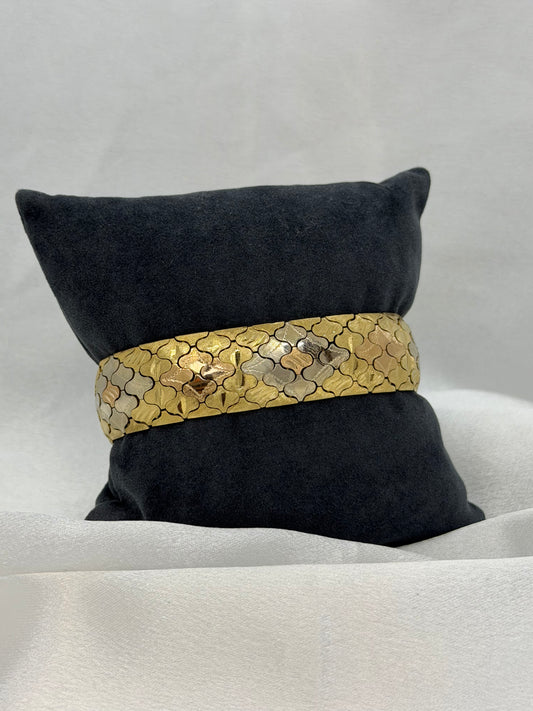 18K Tri-Color Gold Bracelet – Hourglass Design, 54.9g, 19.3 cm