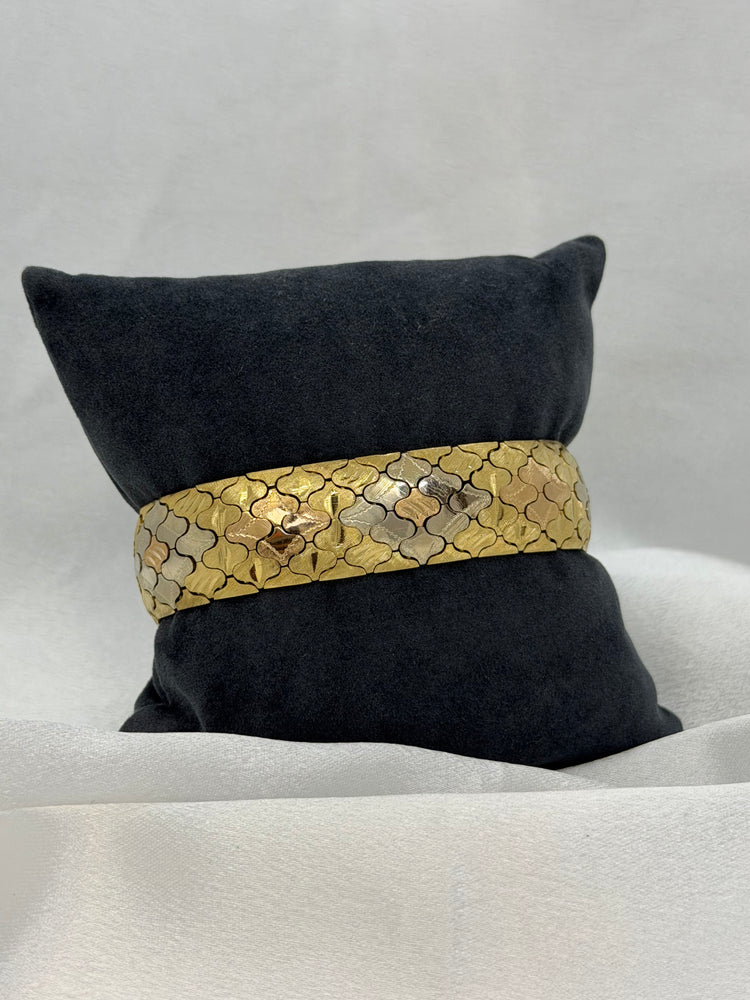 18K Trefärgat guldarmband – Timglasdesign, 54.9g, 19.3 cm