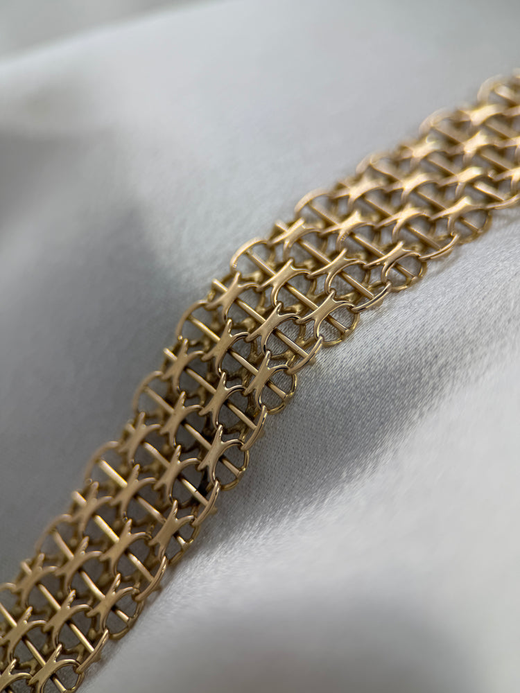 18K Rose Gold Bracelet – Broad X-Link with Bar Link, 22.1g, 20 cm