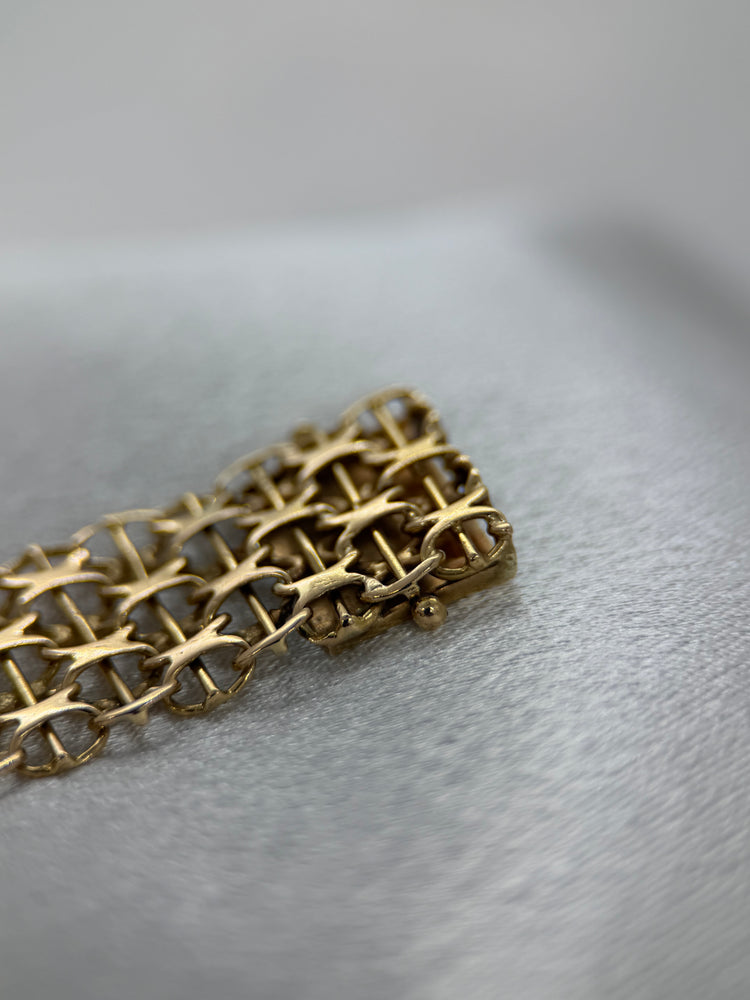 18K Rose Gold Bracelet – Broad X-Link with Bar Link, 22.1g, 20 cm