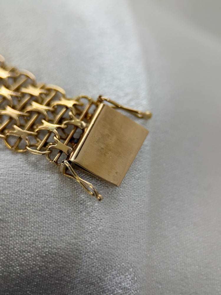 18K Rose Gold Bracelet – Broad X-Link with Bar Link, 22.1g, 20 cm