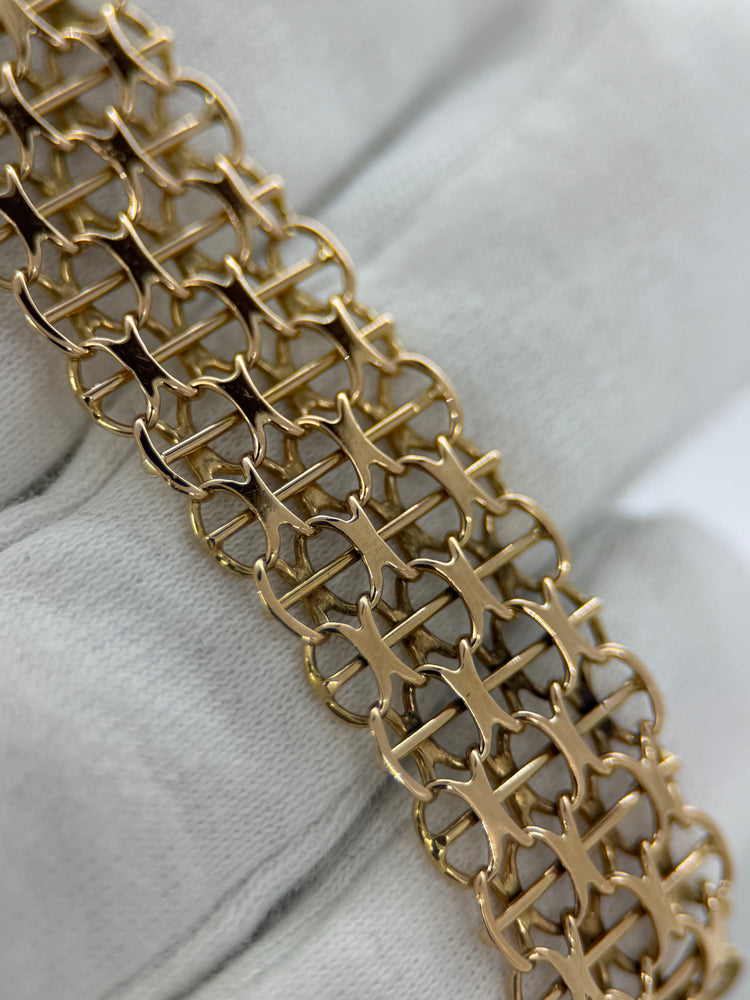 18K Rose Gold Bracelet – Broad X-Link with Bar Link, 22.1g, 20 cm