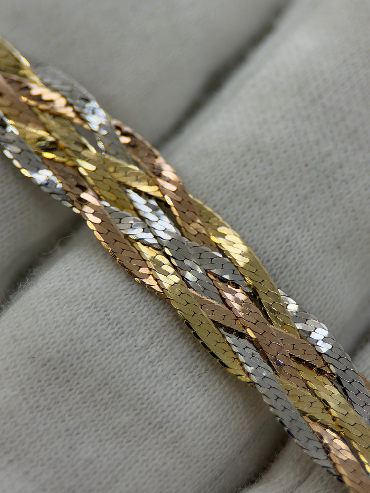 18K Tricolor Braided Link Necklace – 16.7g, 42 cm