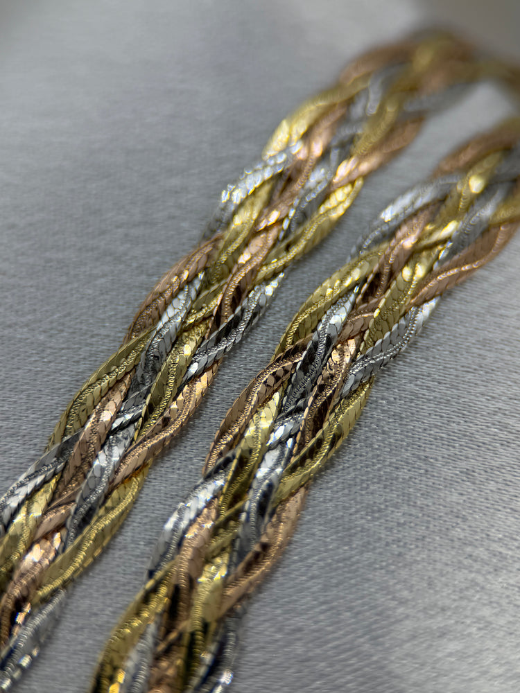 18K Tricolor Braided Link Necklace – 16.7g, 42 cm