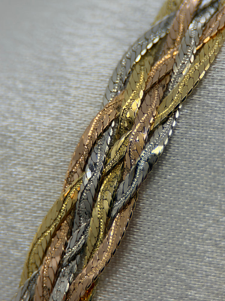 18K Tricolor Braided Link Necklace – 16.7g, 42 cm