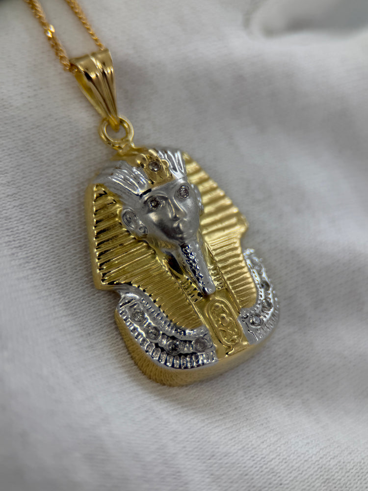 18K Farao hänge – Tvåfärgat guld med briljantslipade diamanter, 3.5 cm