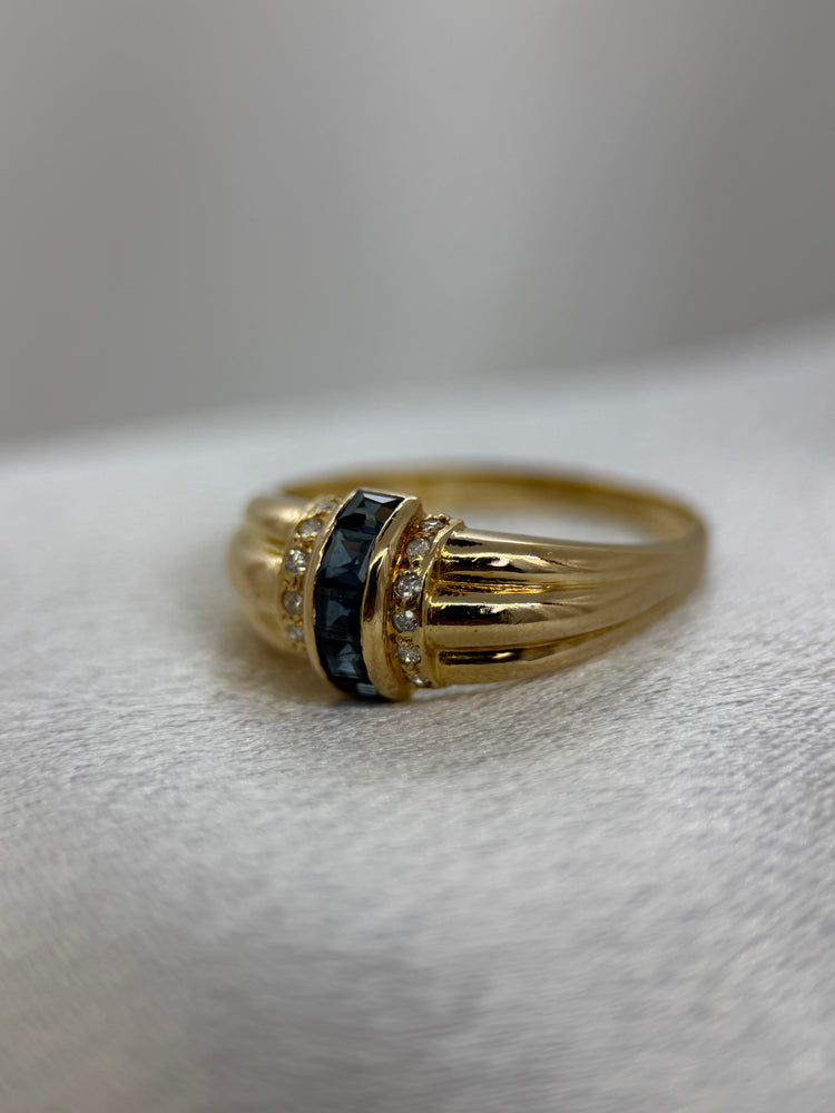 18K Safir- och diamantring – Kanalinfattning, Storlek 56