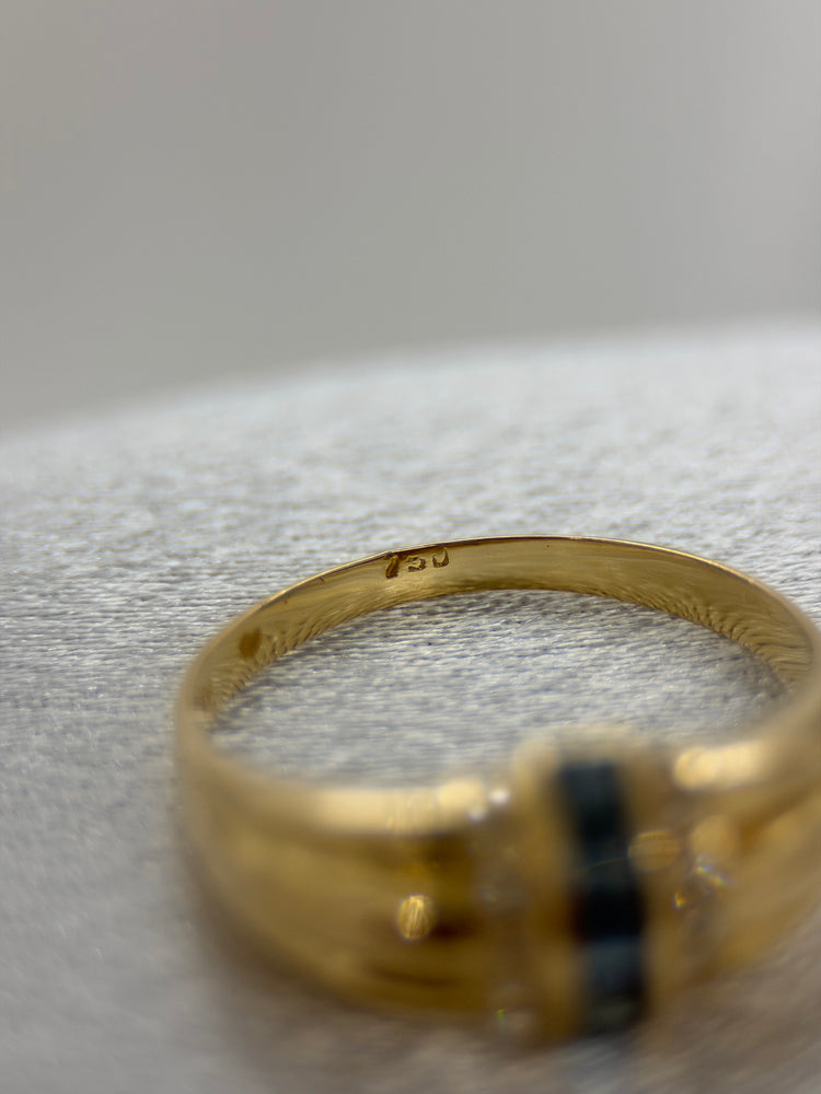 18K Safir- och diamantring – Kanalinfattning, Storlek 56