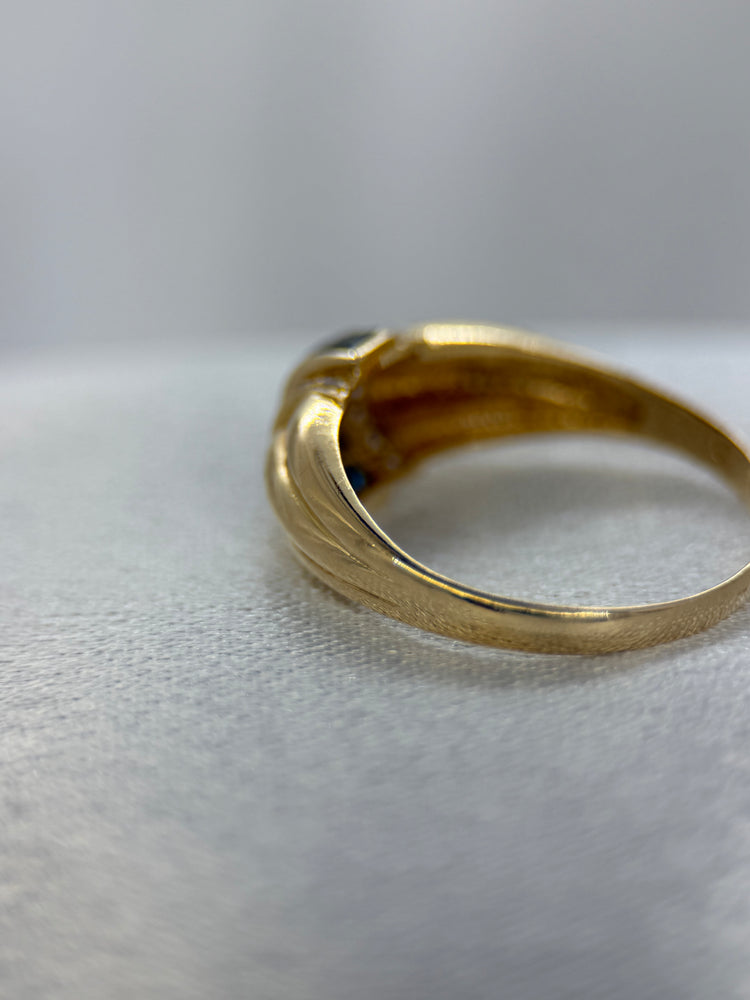 18K Safir- och diamantring – Kanalinfattning, Storlek 56