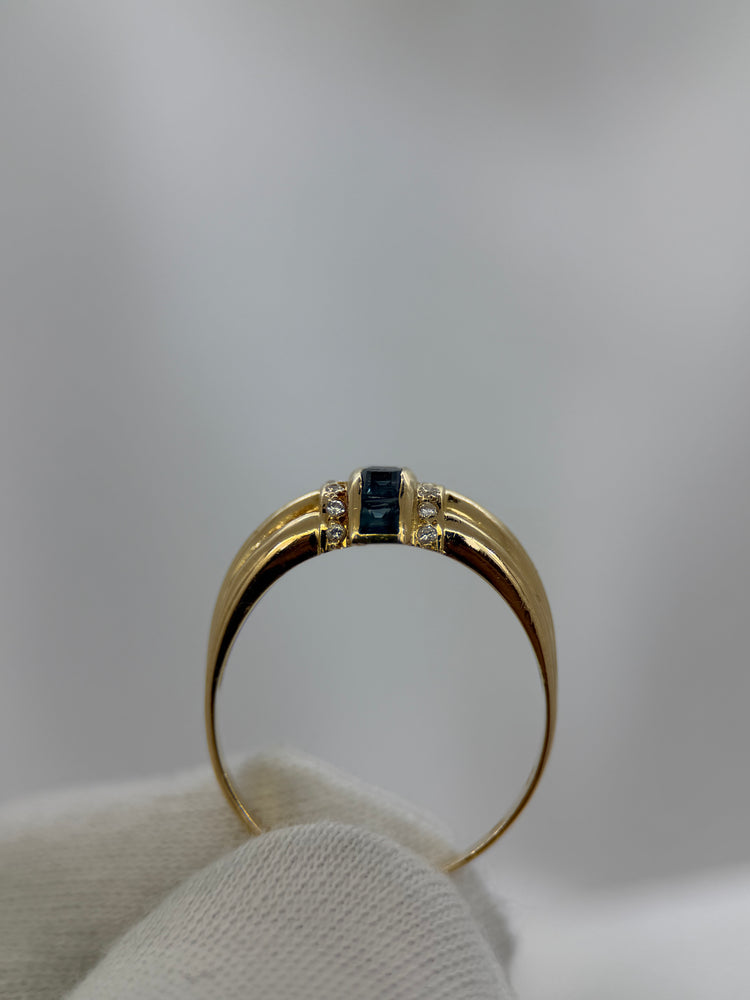 18K Safir- och diamantring – Kanalinfattning, Storlek 56