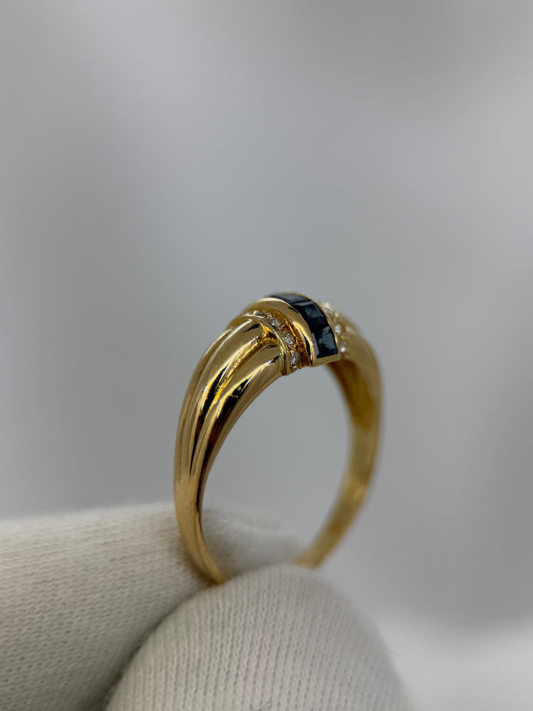 18K Safir- och diamantring – Kanalinfattning, Storlek 56