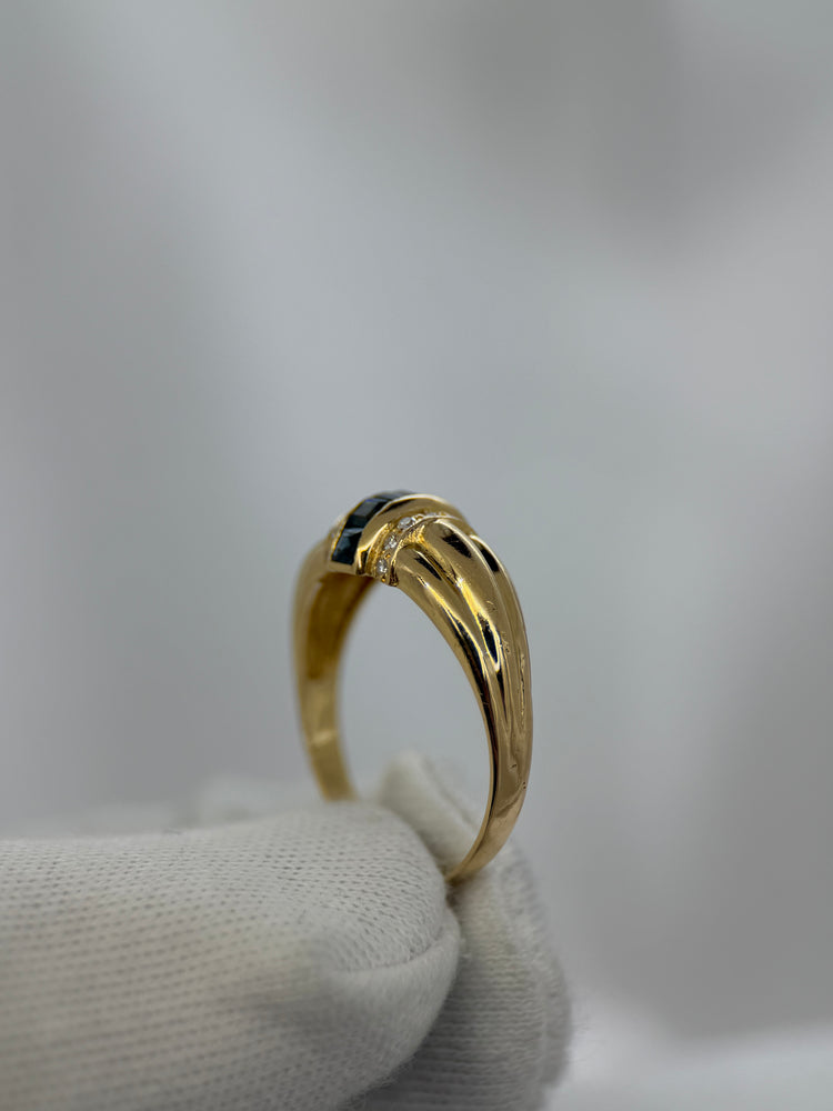 18K Safir- och diamantring – Kanalinfattning, Storlek 56