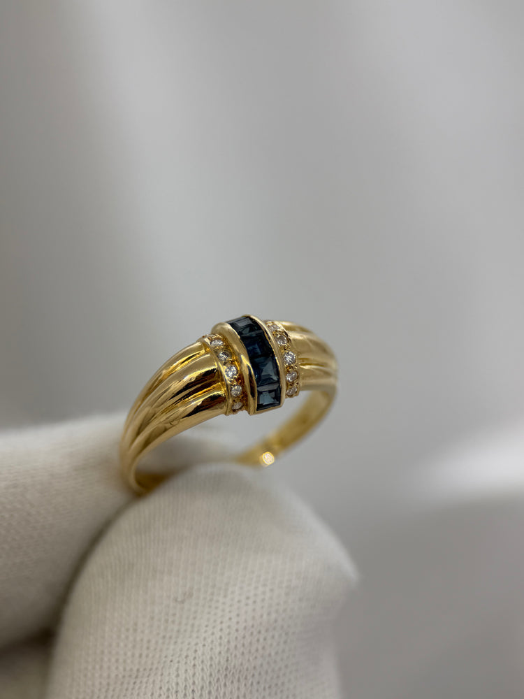 18K Safir- och diamantring – Kanalinfattning, Storlek 56