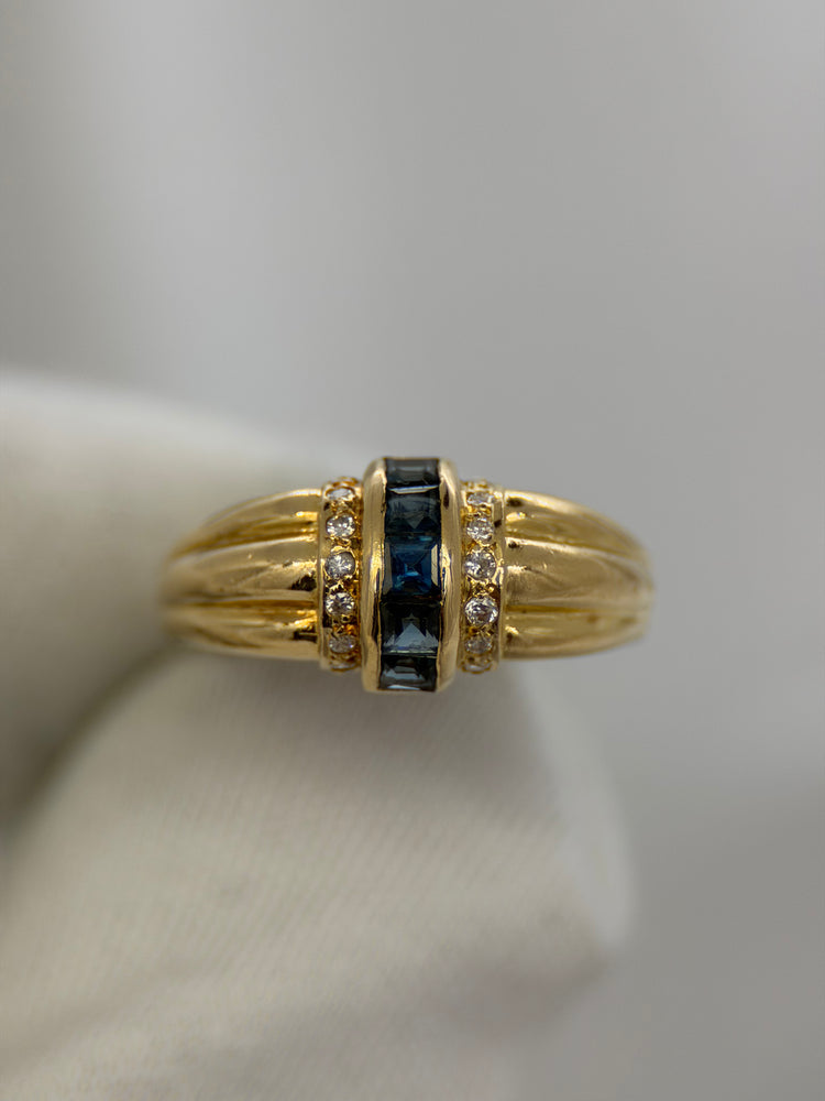18K Safir- och diamantring – Kanalinfattning, Storlek 56