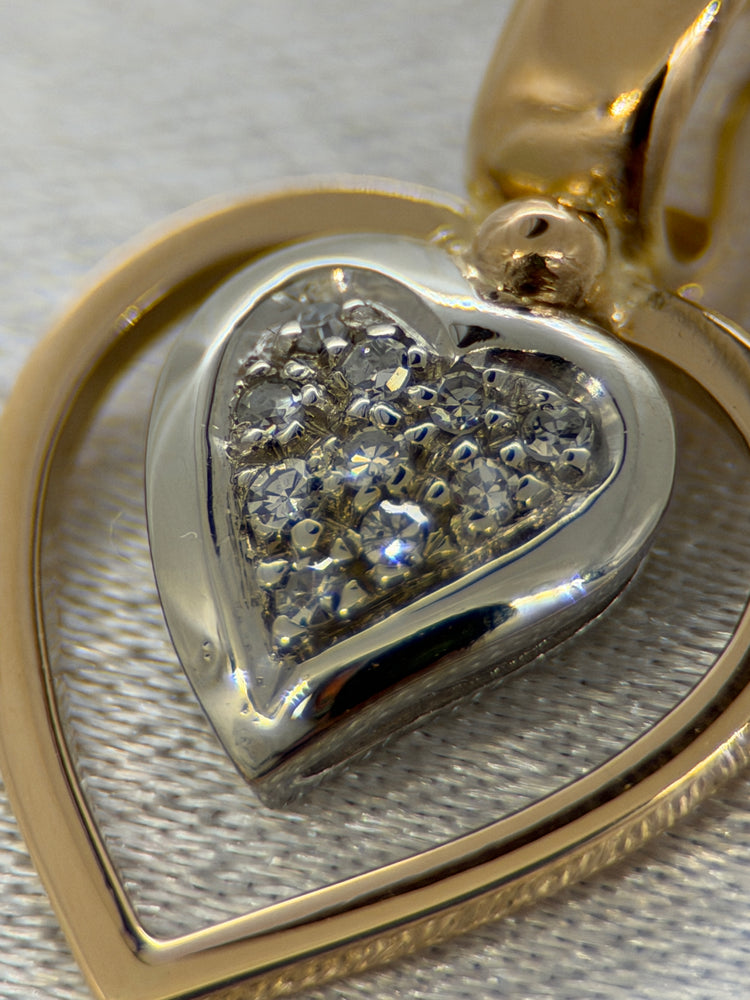18K Dubbelhjärta diamanthänge – tvåfärgat guld, 3.0g