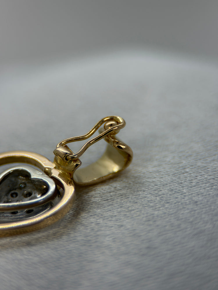 18K Dubbelhjärta diamanthänge – tvåfärgat guld, 3.0g
