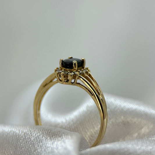 18K Safir och diamantring, storlek 50½