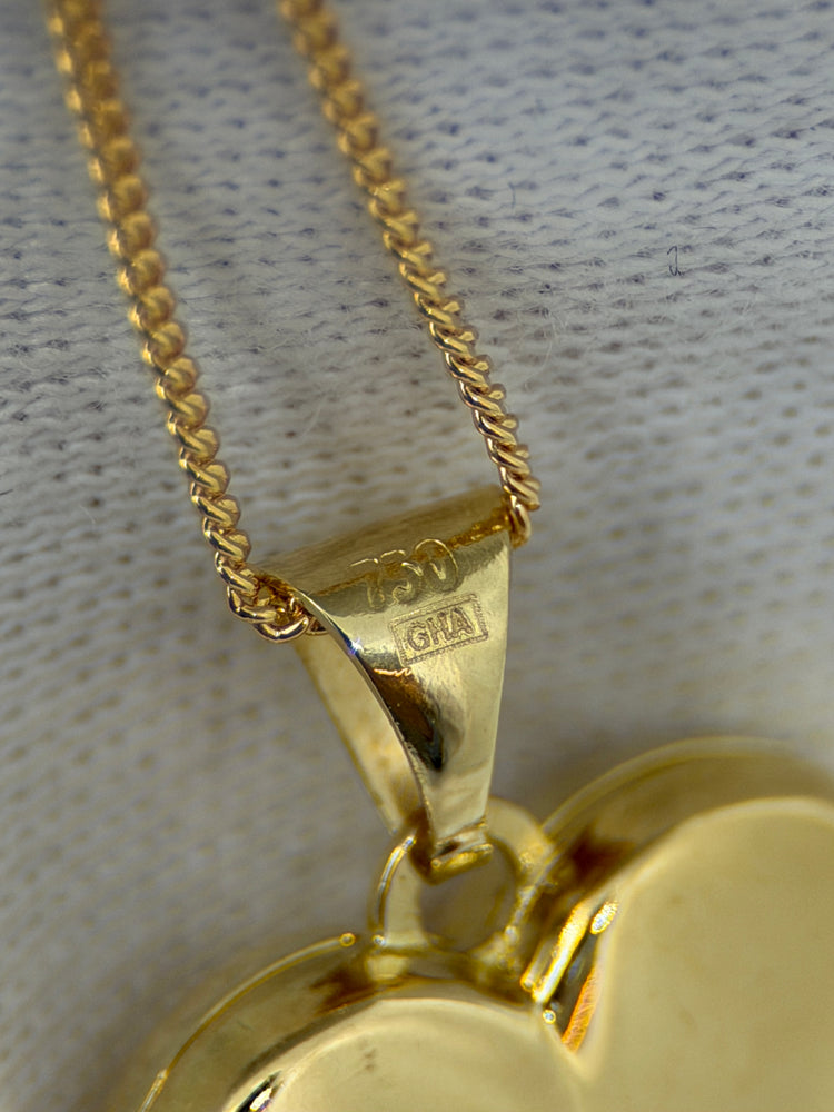 18K Hjärtberlock – Blommig gravyr & fotomedaljong, 2.5 cm